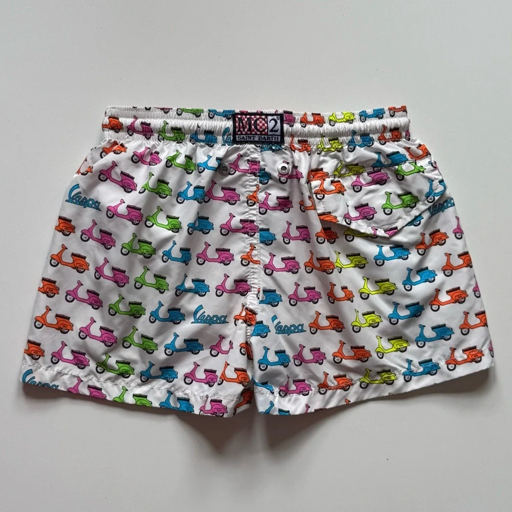 MC2 Saint Barth Boys Lightweight Fabric Swim Shorts Jean Lighting w/ Vespa Print - Picture 4 of 15